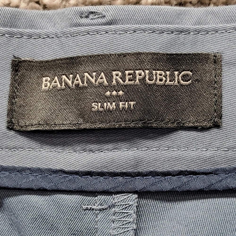 Banana Republic Mens Slim Fit Chinos Blue Gray Cotton Blend Stretch Pants 34x32